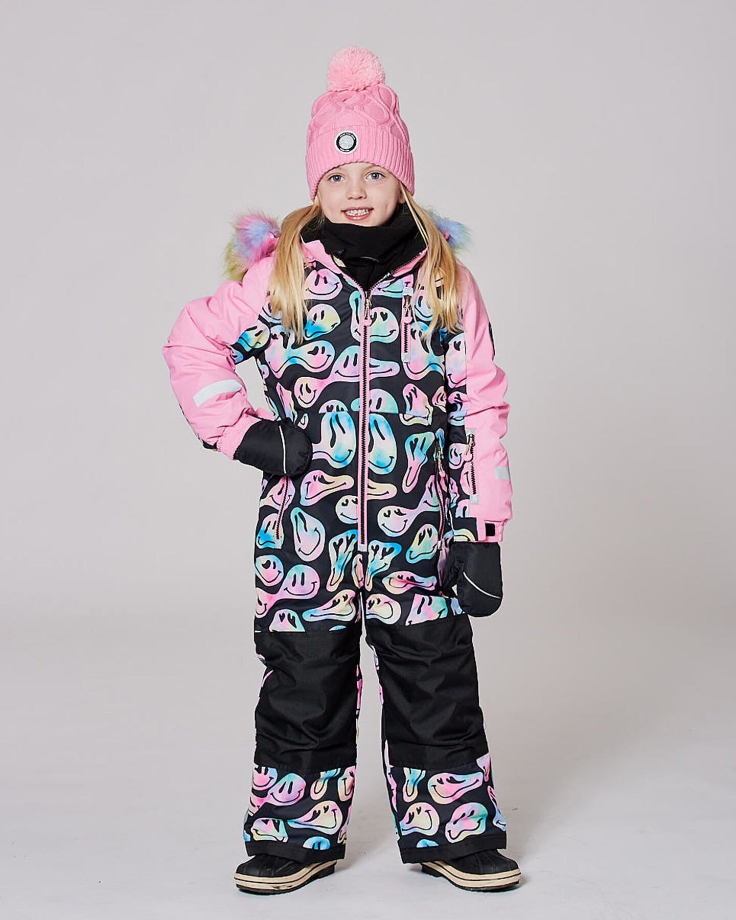 One-Piece Play Snowsuit Smiley Face Girl-1
