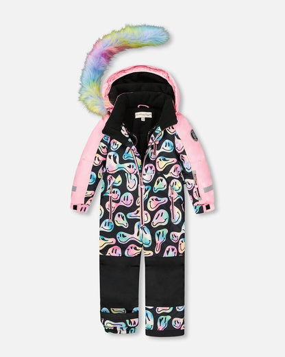 One-Piece Play Snowsuit Smiley Face Girl-2