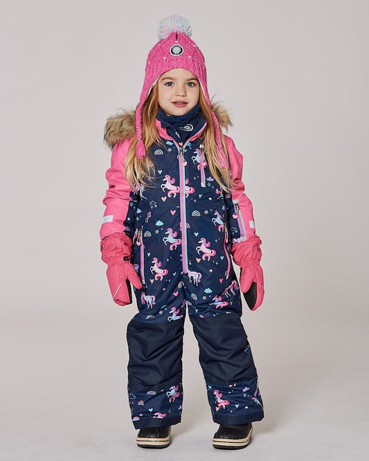 One-Piece Play Snowsuit Navy Unicorn Print-1