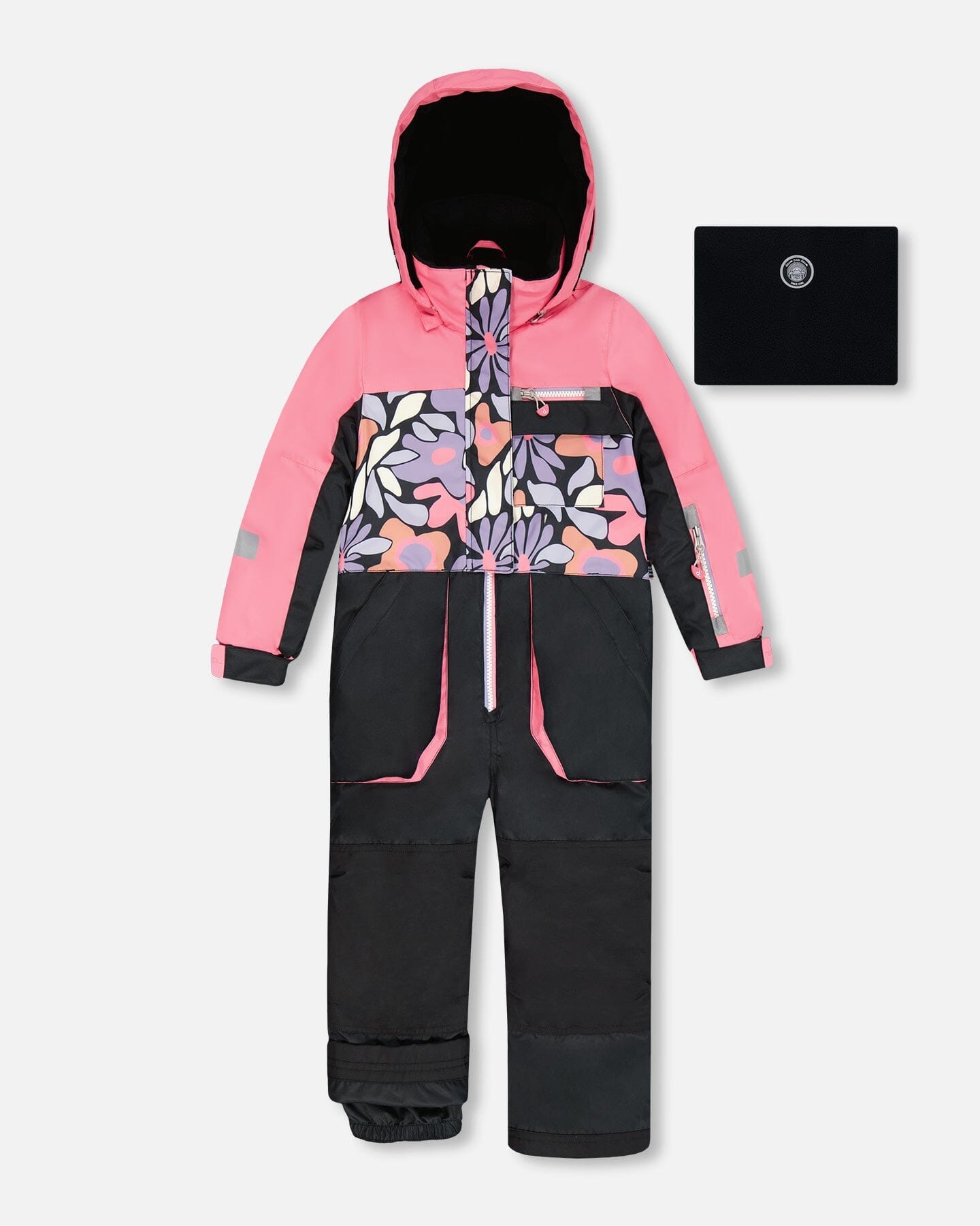 One-Piece Play Snowsuit Black Retro Flower Print-0