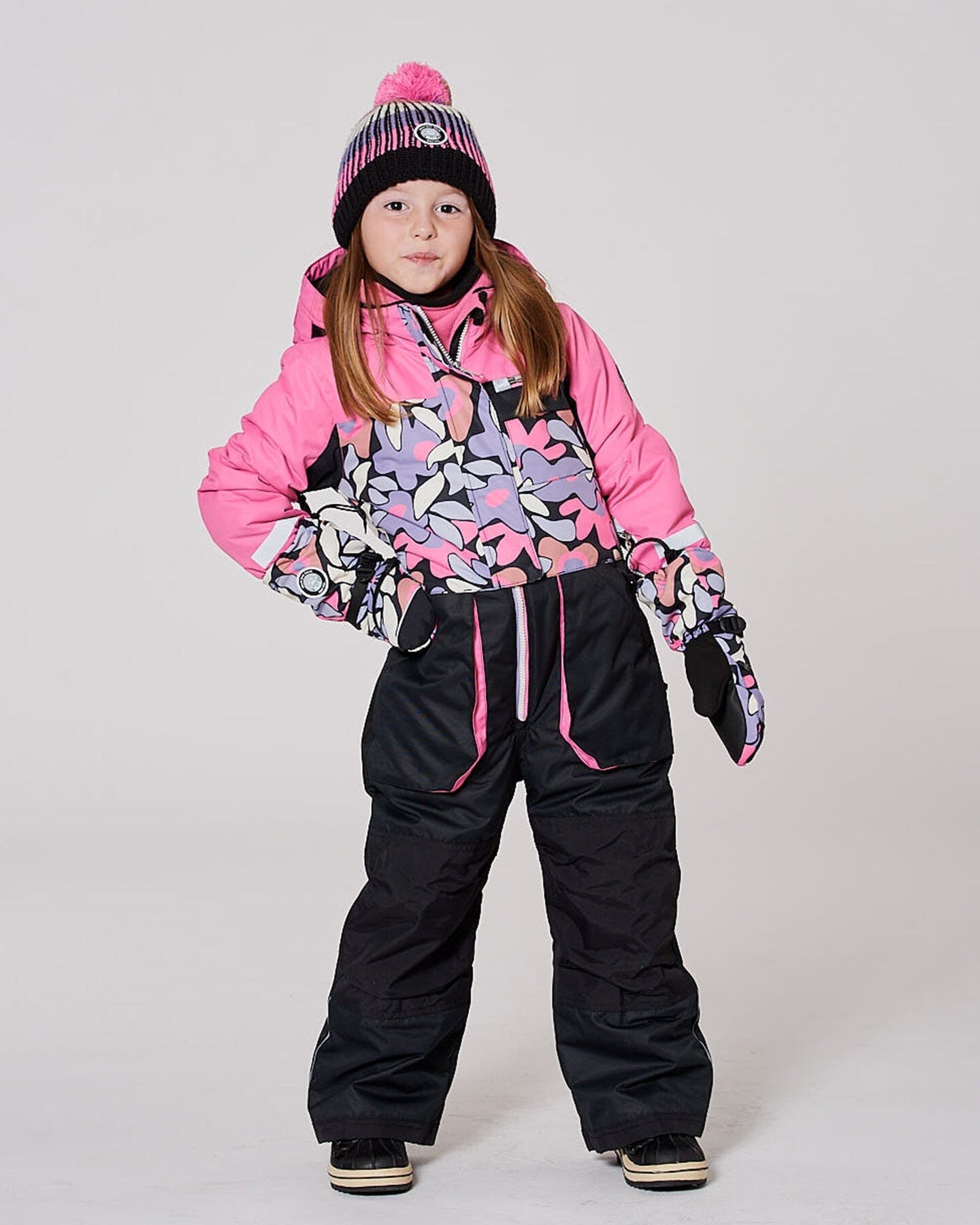 One-Piece Play Snowsuit Black Retro Flower Print-1