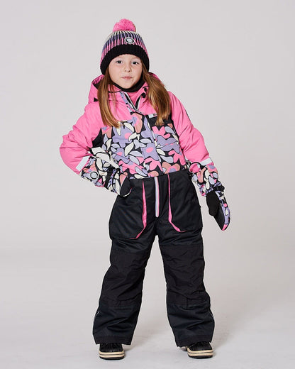 One-Piece Play Snowsuit Black Retro Flower Print-1