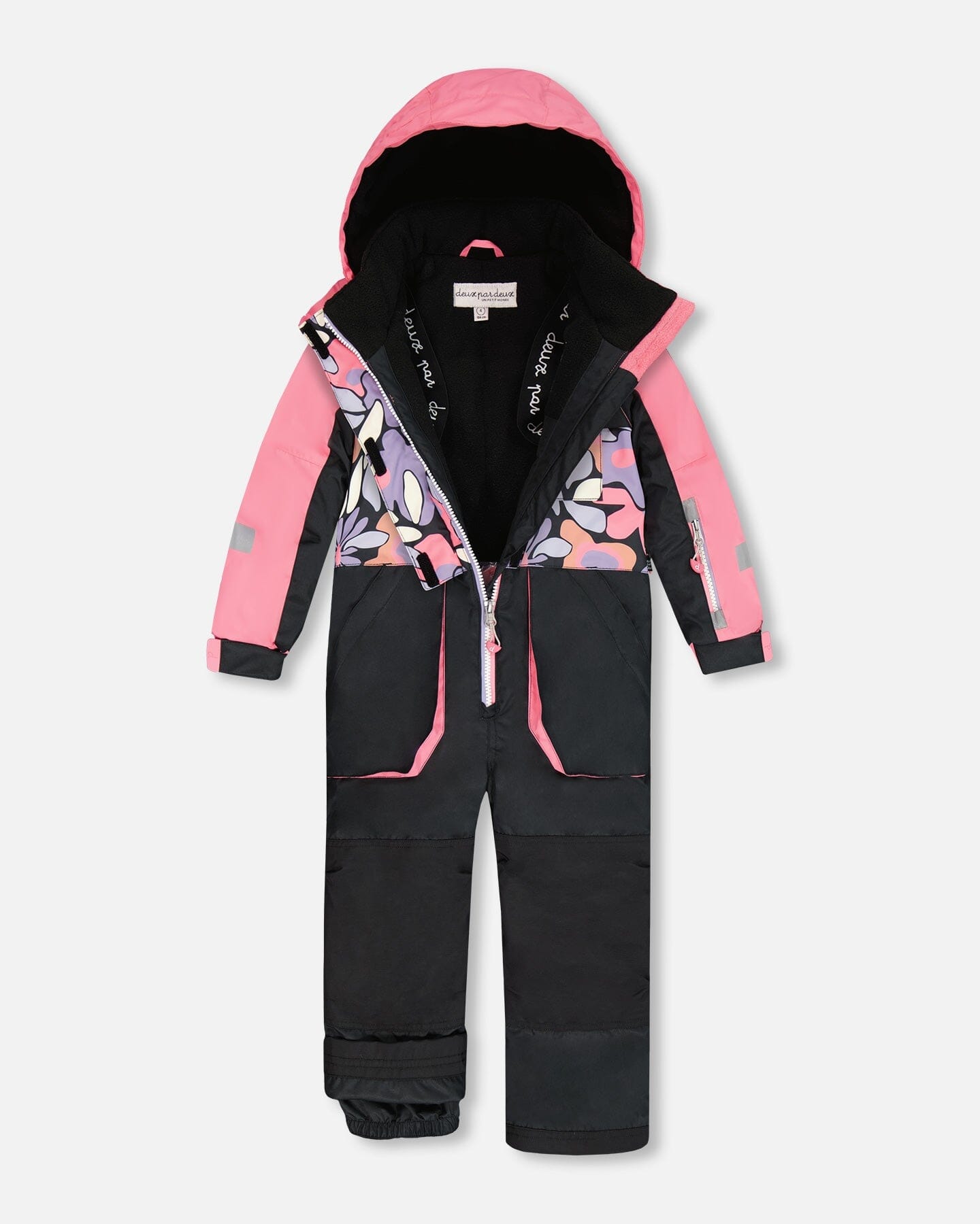 One-Piece Play Snowsuit Black Retro Flower Print-2