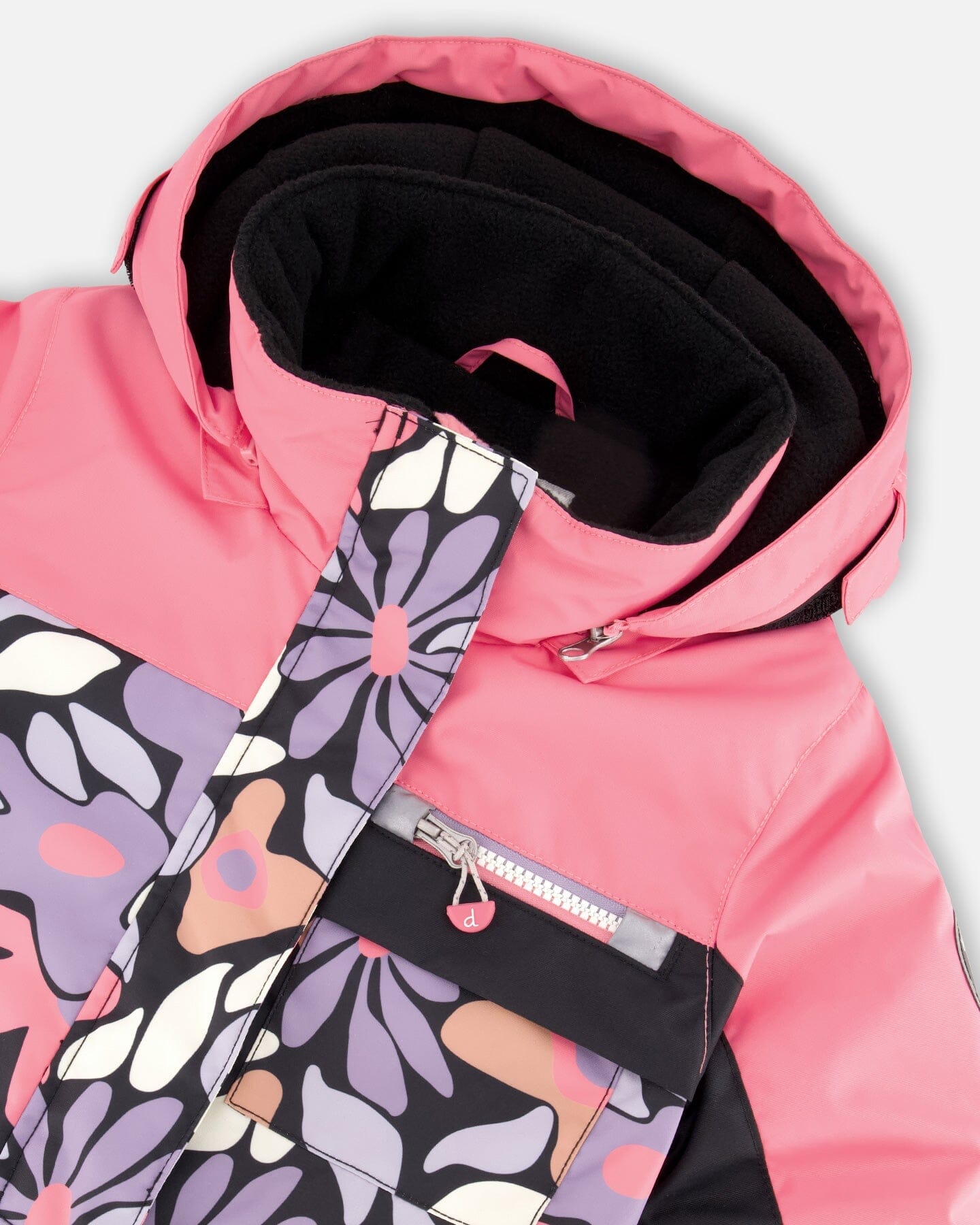 One-Piece Play Snowsuit Black Retro Flower Print-3