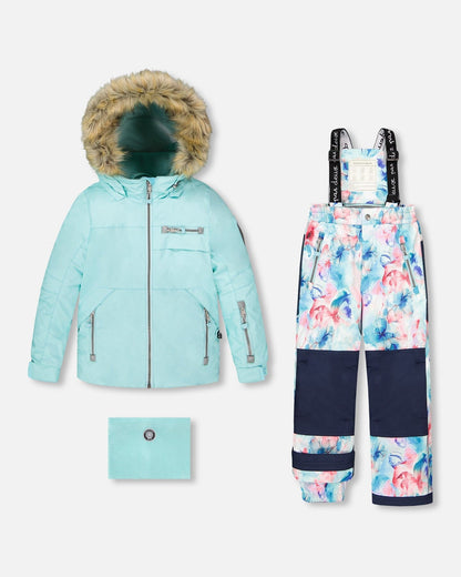 Two-Piece Play Snowsuit Blue Flower Print-0