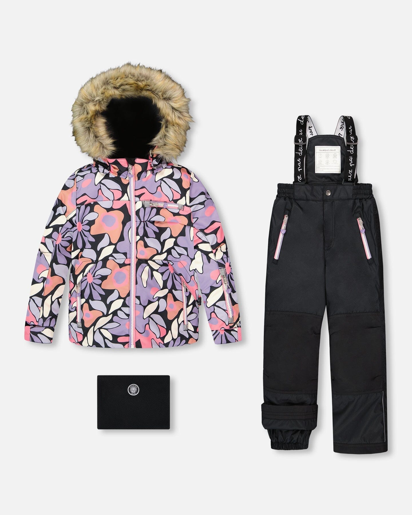 Two-Piece Play Snowsuit With Allover Print Jacket And Solid Pant Black-0