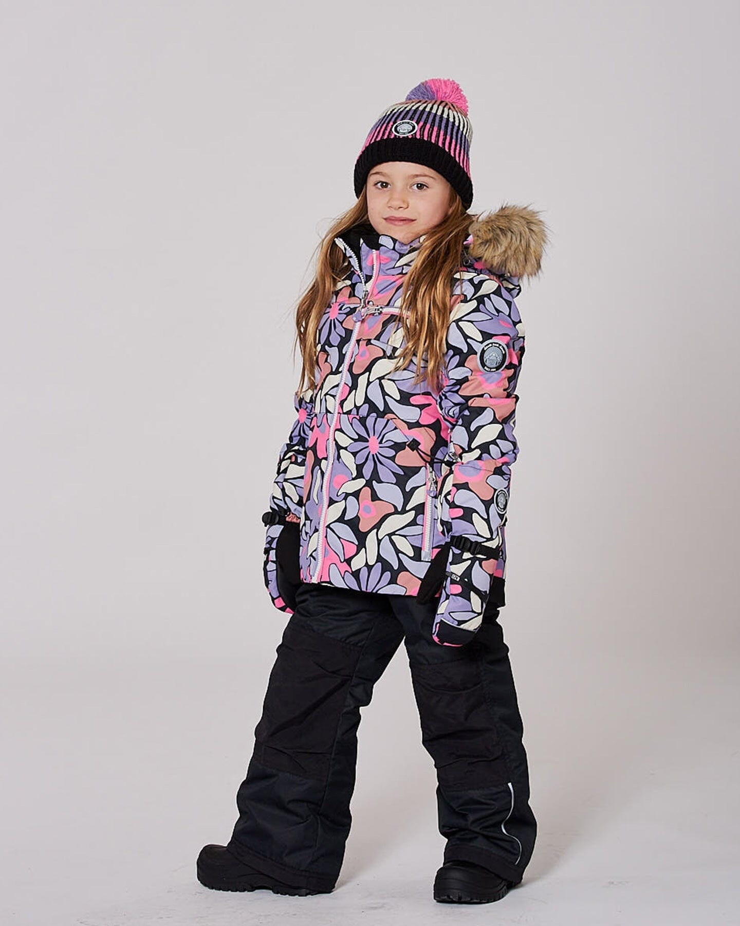 Two-Piece Play Snowsuit With Allover Print Jacket And Solid Pant Black-1