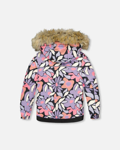 Two-Piece Play Snowsuit With Allover Print Jacket And Solid Pant Black-3