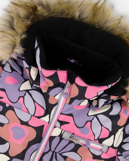 Two-Piece Play Snowsuit With Allover Print Jacket And Solid Pant Black-4