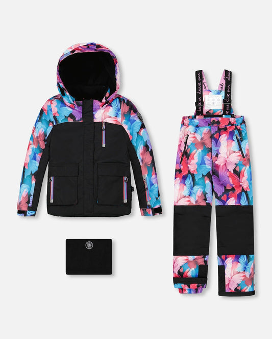Two-Piece Play Snowsuit Black Butterfly Print-0