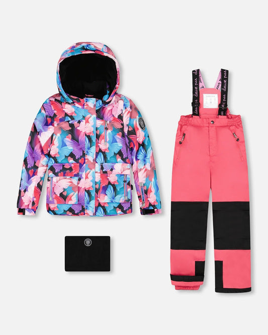 Two-Piece Play Snowsuit Flash Coral With Butterfly Print Jacket-0