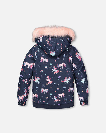 Two-Piece Play Snowsuit Navy Unicorn Print-3