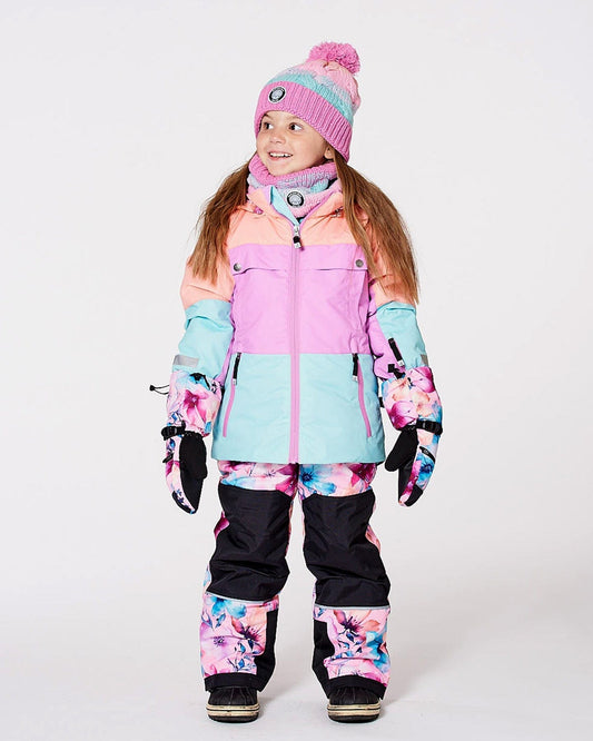 Two-Piece Teknik Snowsuit With Colorblocked Jacket Pink Watercolor Flower Print-1