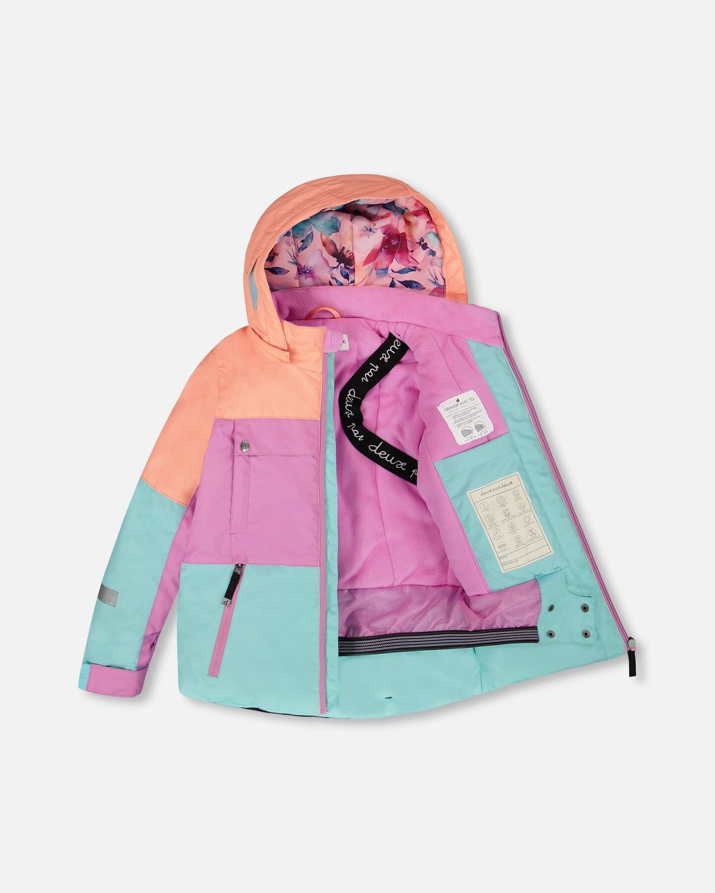 Two-Piece Teknik Snowsuit With Colorblocked Jacket Pink Watercolor Flower Print-2