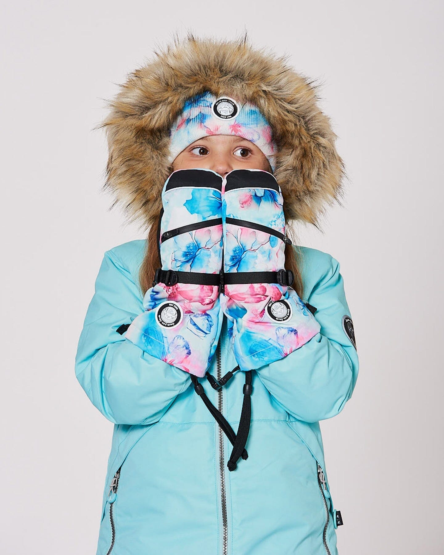 Winter Mittens Teknik Blue Flower Print-2