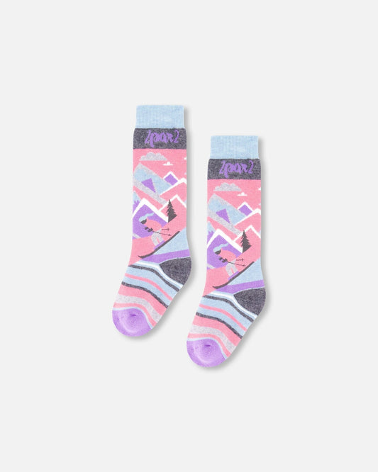 Winter Ski Socks With Merino Wool Pink-0