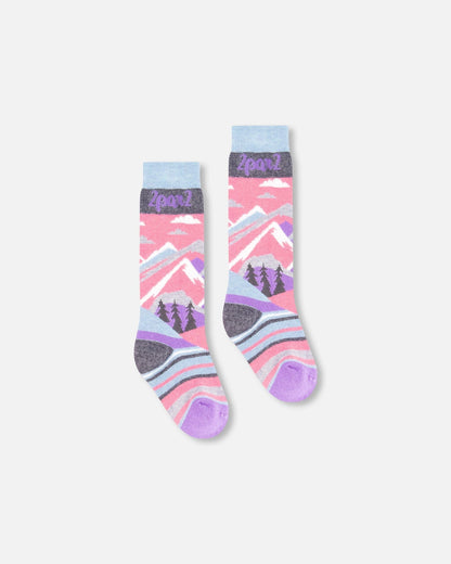 Winter Ski Socks With Merino Wool Pink-2
