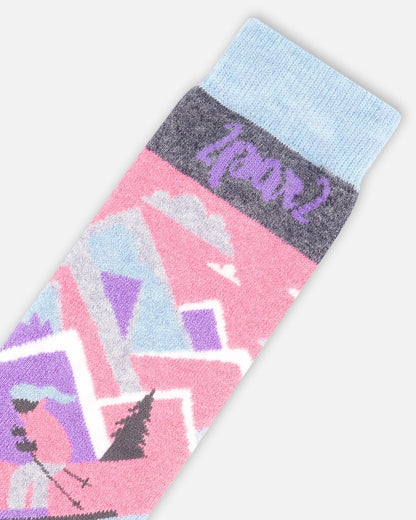 Winter Ski Socks With Merino Wool Pink-3