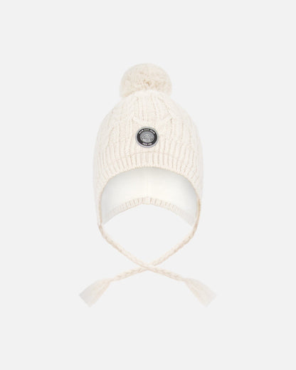 Lined Winter Hat With Pompom Off-White-0