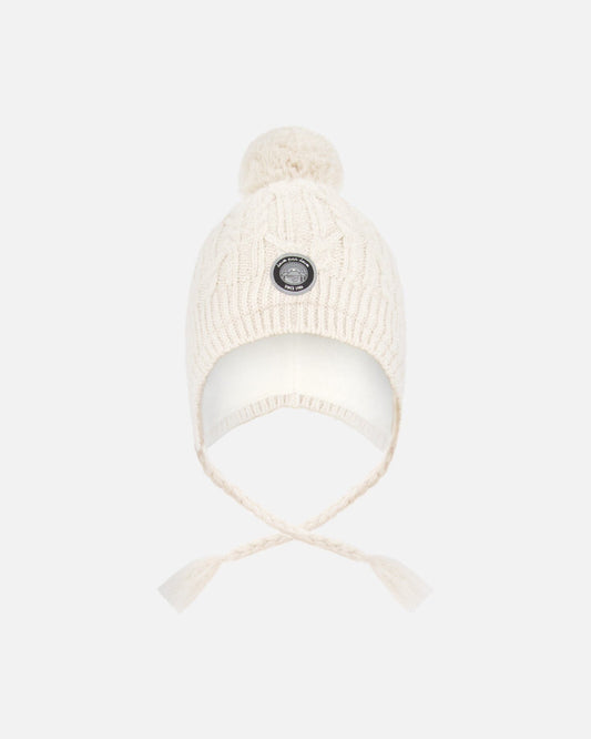 Lined Winter Hat With Pompom Off-White-0