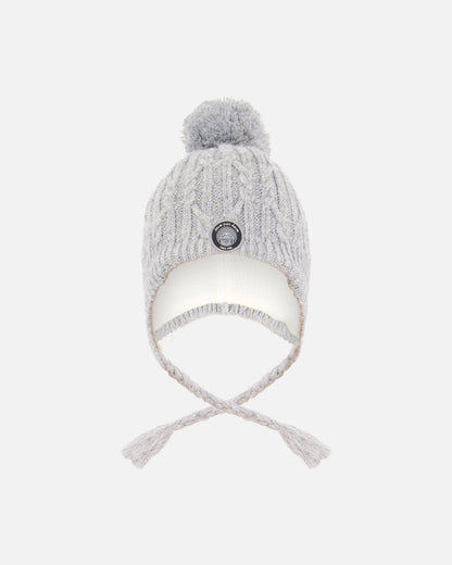 Lined Winter Hat With Pompom Heather Gray-0