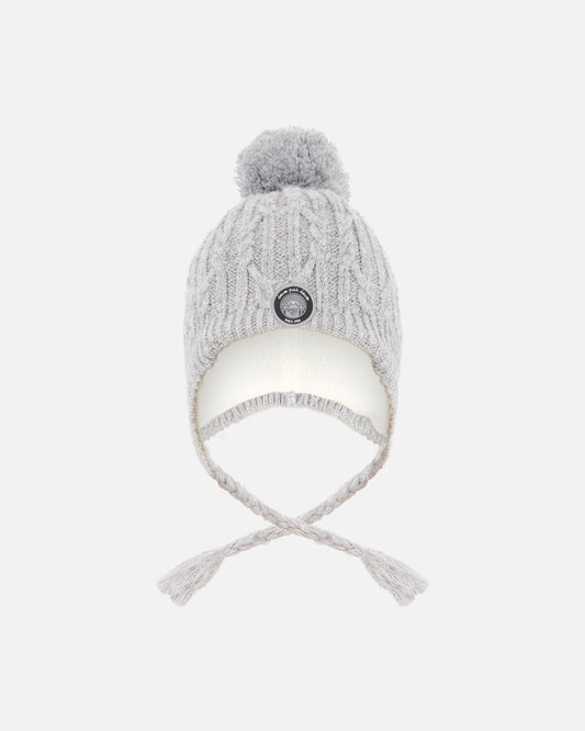 Lined Winter Hat With Pompom Heather Gray-0