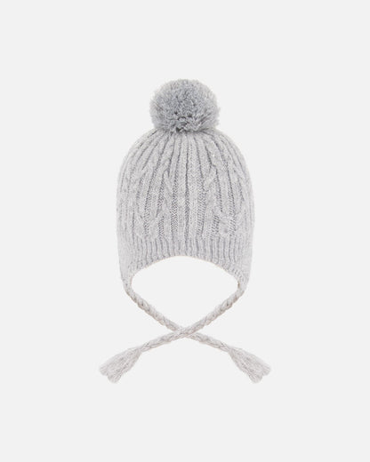 Lined Winter Hat With Pompom Heather Gray-2