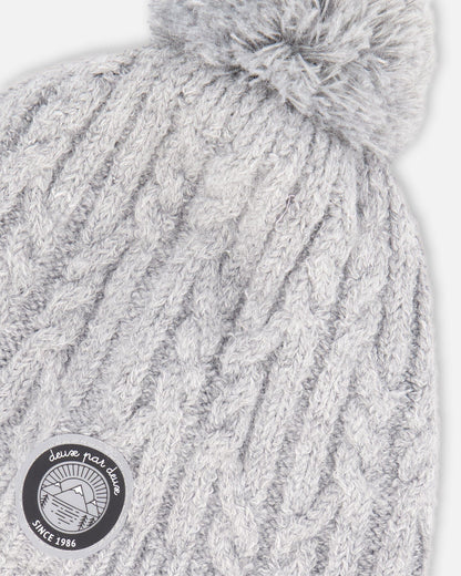 Lined Winter Hat With Pompom Heather Gray-3