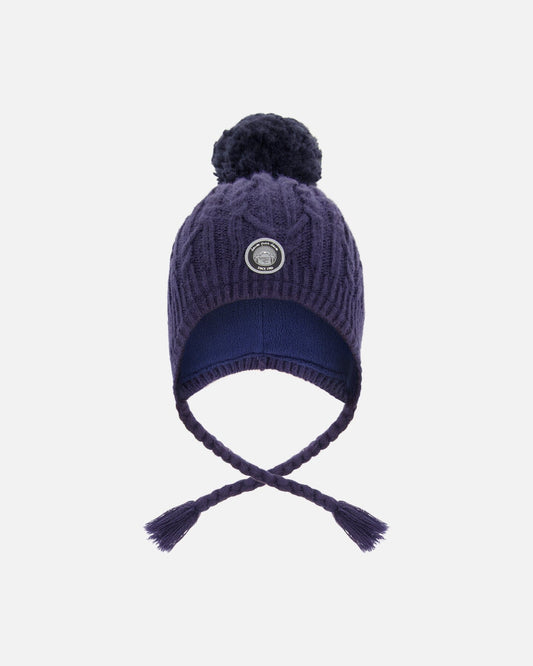 Lined Winter Hat With Pompom Navy Blue-0