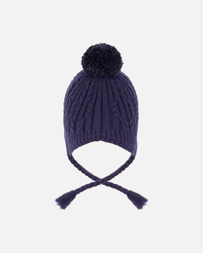 Lined Winter Hat With Pompom Navy Blue-2