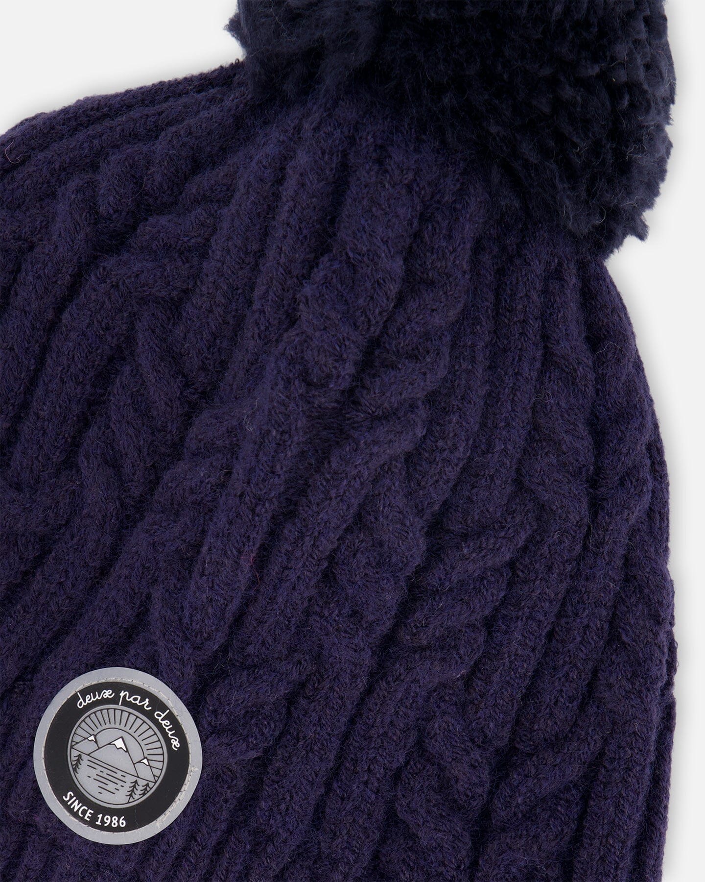 Lined Winter Hat With Pompom Navy Blue-3