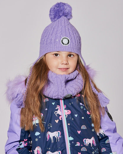 Lined Winter Hat With Pompom Lavender-1