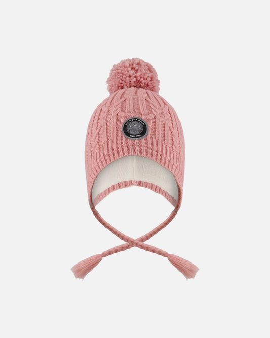 Lined Winter Hat With Pompom Dusty Pink-0
