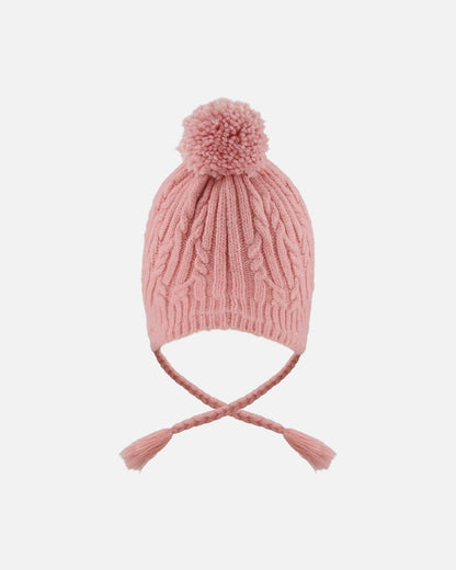 Lined Winter Hat With Pompom Dusty Pink-3