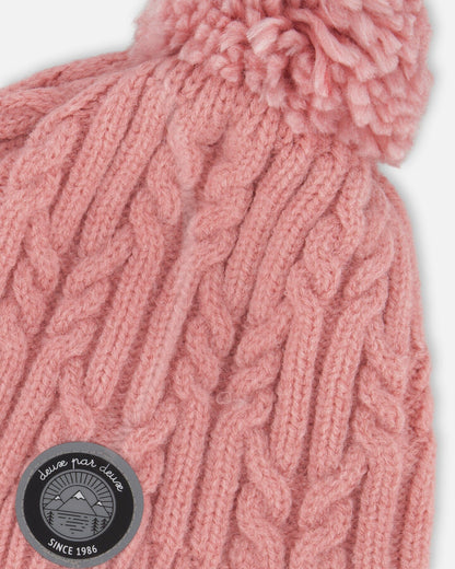 Lined Winter Hat With Pompom Dusty Pink-4