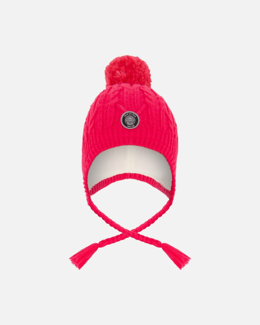 Lined Winter Hat With Pompom Flash Coral-0