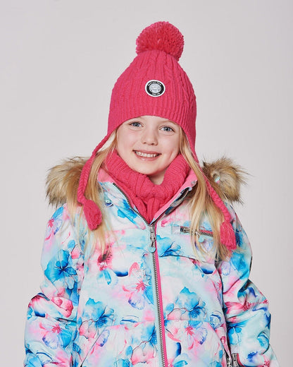 Lined Winter Hat With Pompom Flash Coral-1