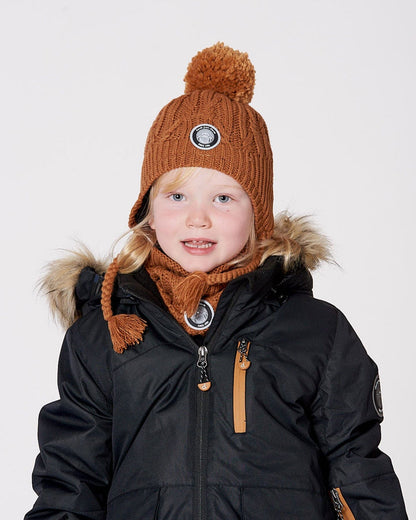 Lined Winter Hat With Pompom Brown Sugar-1