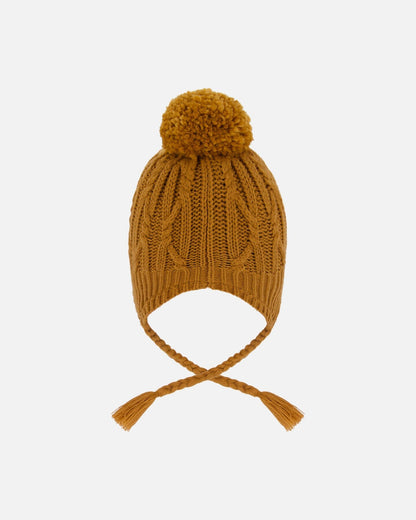 Lined Winter Hat With Pompom Brown Sugar-2