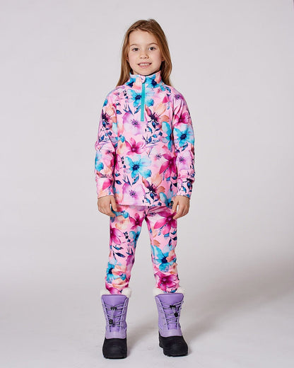 Two-Piece Thermal Underwear Set Pink Watercolor Flower Print-1