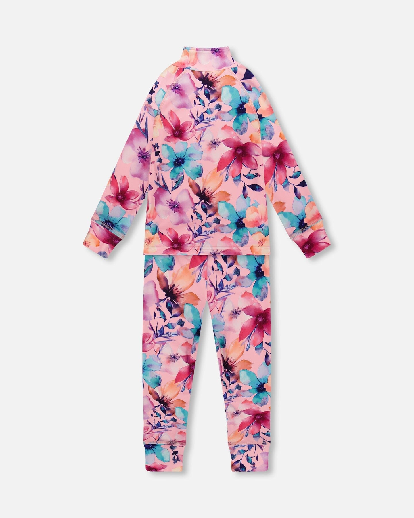 Two-Piece Thermal Underwear Set Pink Watercolor Flower Print-2
