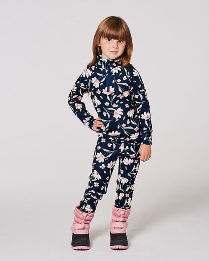Two-Piece Thermal Underwear Set Navy Flower Print-1
