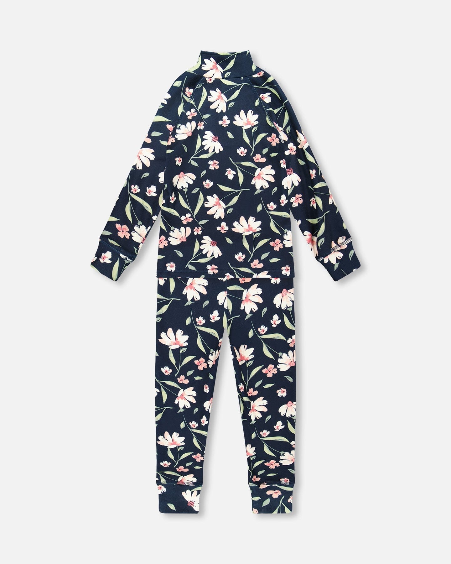 Two-Piece Thermal Underwear Set Navy Flower Print-2
