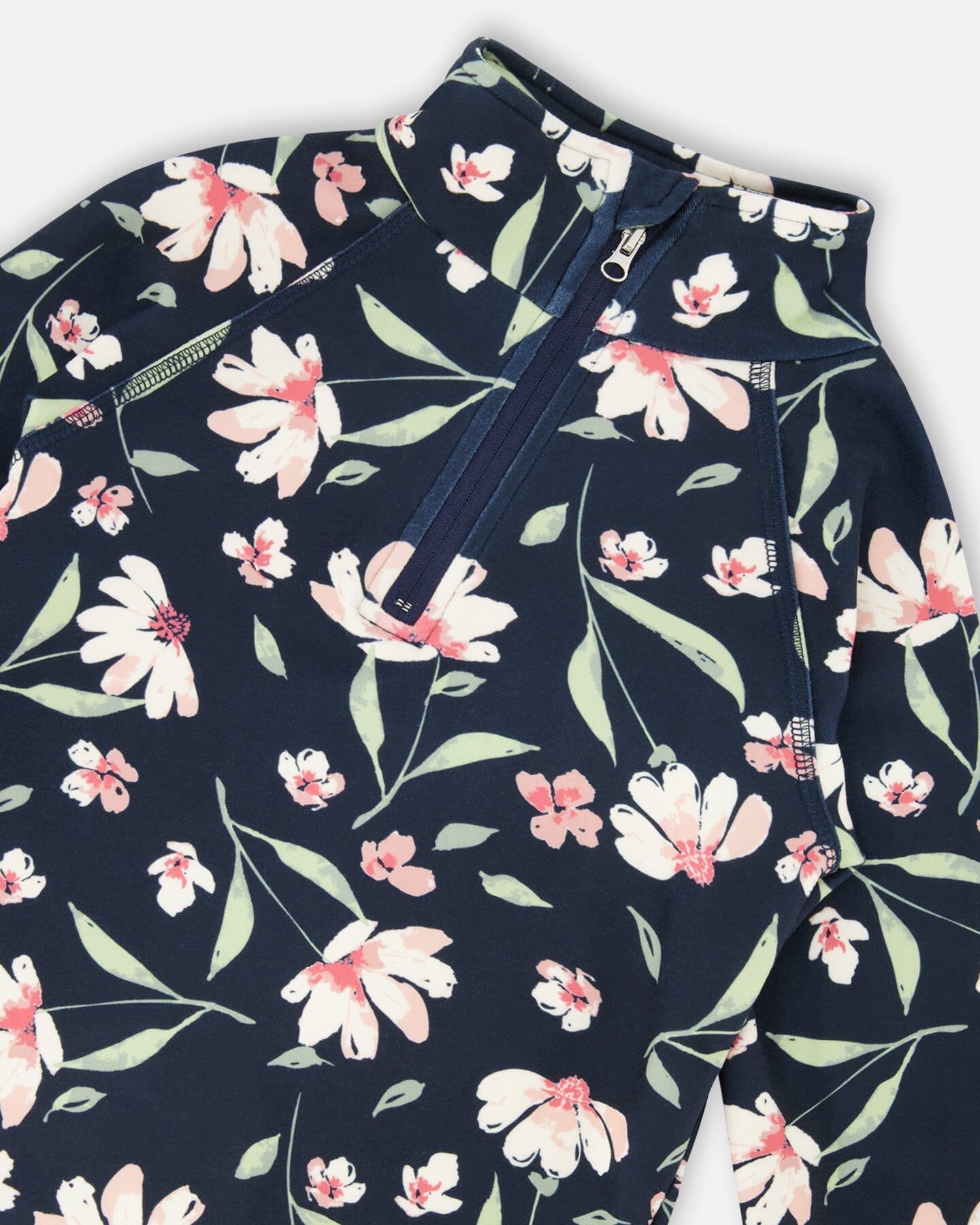 Two-Piece Thermal Underwear Set Navy Flower Print-3