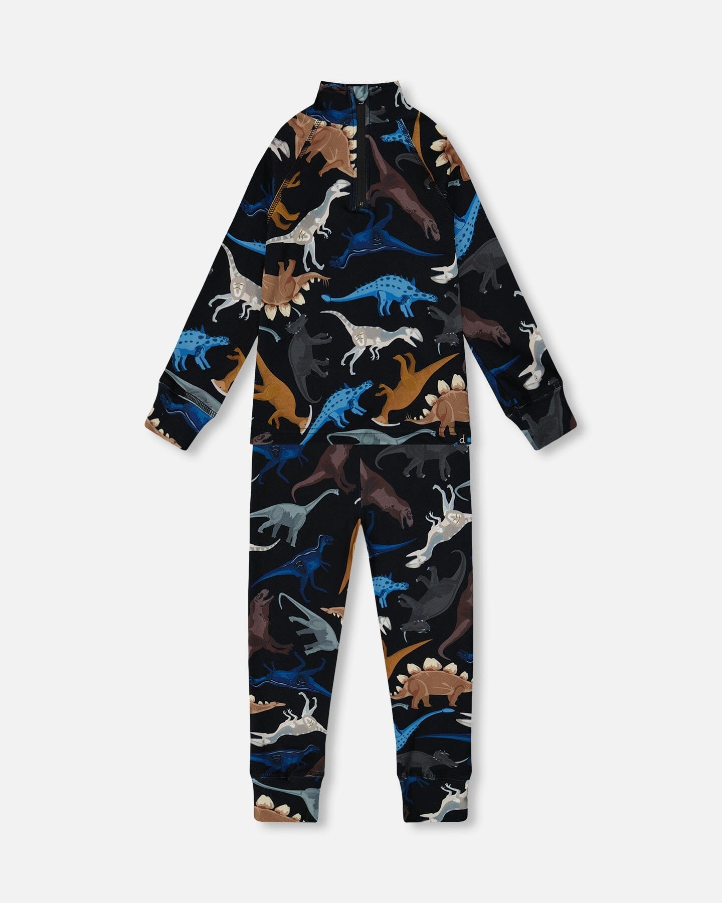 Two-Piece Thermal Underwear Seat Black Dinosaur Print-0