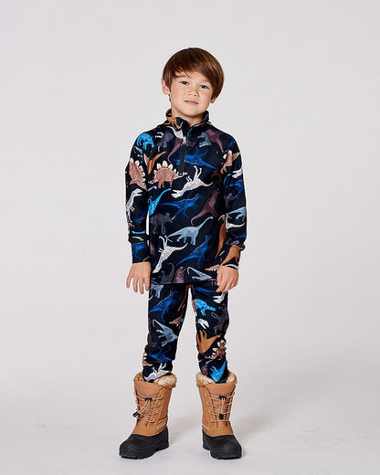 Two-Piece Thermal Underwear Seat Black Dinosaur Print-1