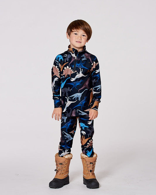Two-Piece Thermal Underwear Seat Black Dinosaur Print-1