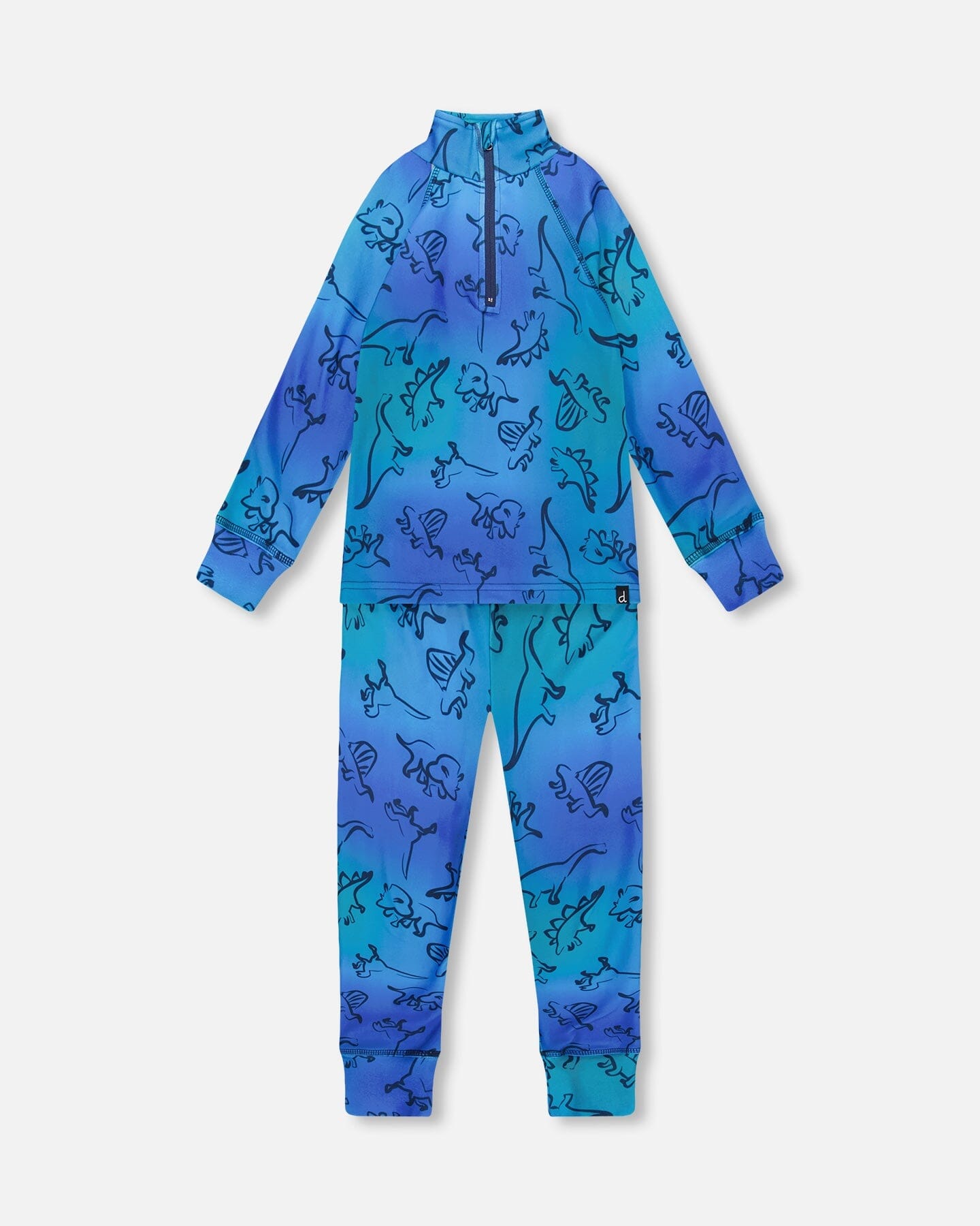 Two-Piece Thermal Underwear Set Blue Gradient Dinosaur Print-0