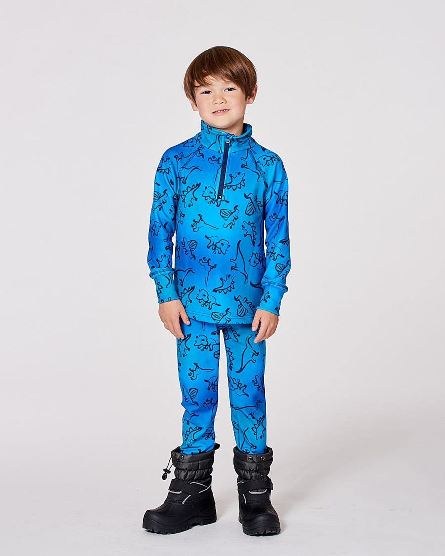 Two-Piece Thermal Underwear Set Blue Gradient Dinosaur Print-1
