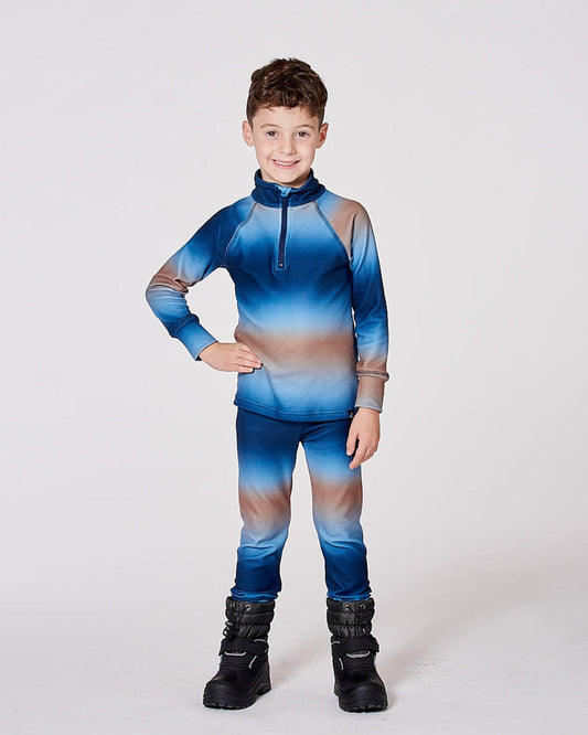 Two-Piece Thermal Underwear Set Blue And Beige Gradient-1